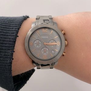 Fossil Gun Metal + Rose Gold Accents Stainless Steel Watch
